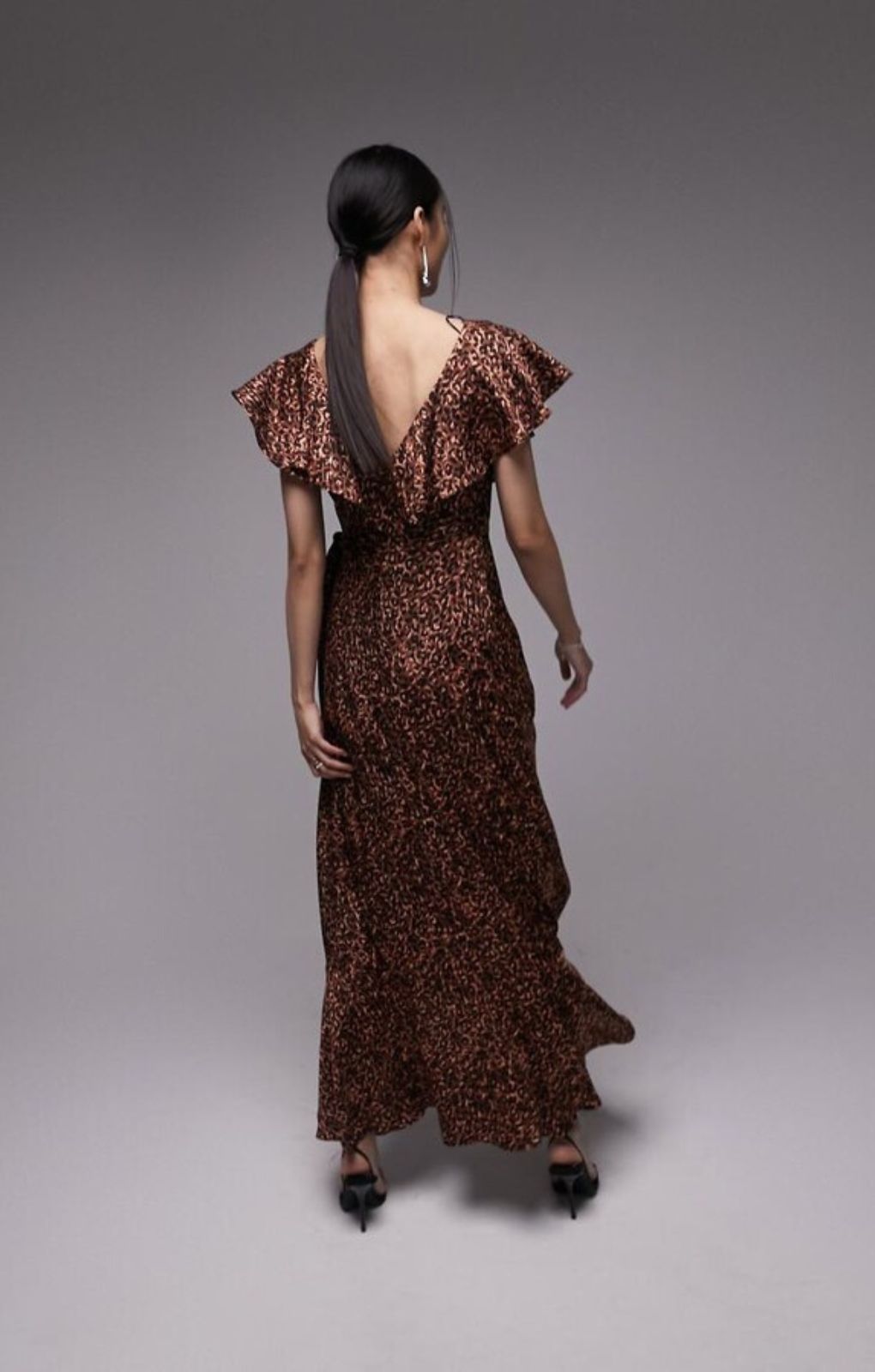 Topshop Ruffle Wrap Midi Dress In Brown Animal – dresses by Topshop, available to rent from Hirestreet