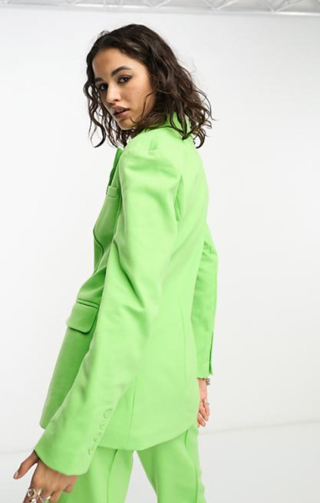 Only High Waisted Flared Trouser In Lime – trousers by Only, available to rent from Hirestreet