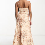 Forever New Petite Cut Out Maxi Dress In Brown Floral Satin – dresses by Forever New Petite, available to rent from Hirestreet