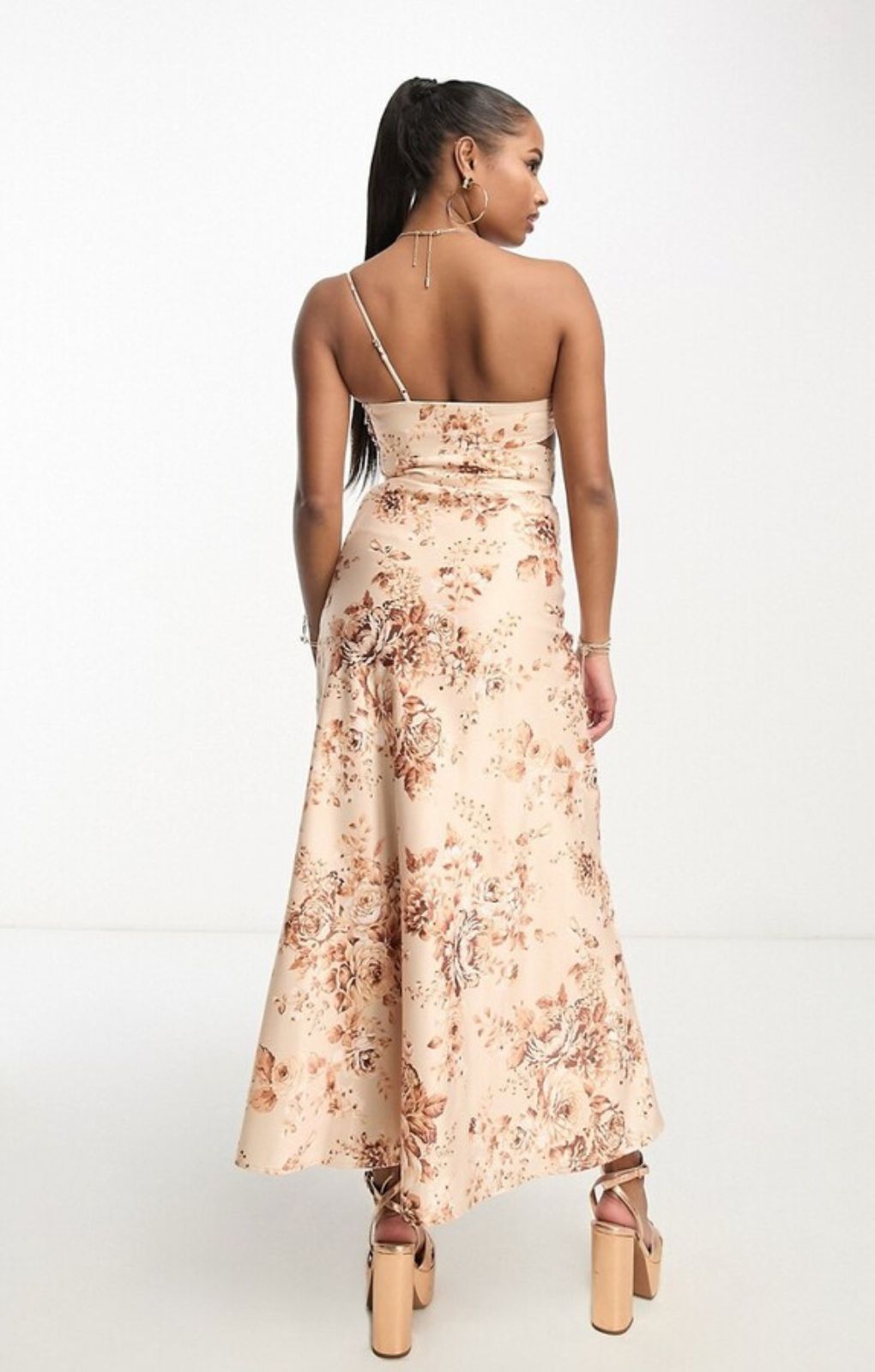 Forever New Petite Cut Out Maxi Dress In Brown Floral Satin – dresses by Forever New Petite, available to rent from Hirestreet