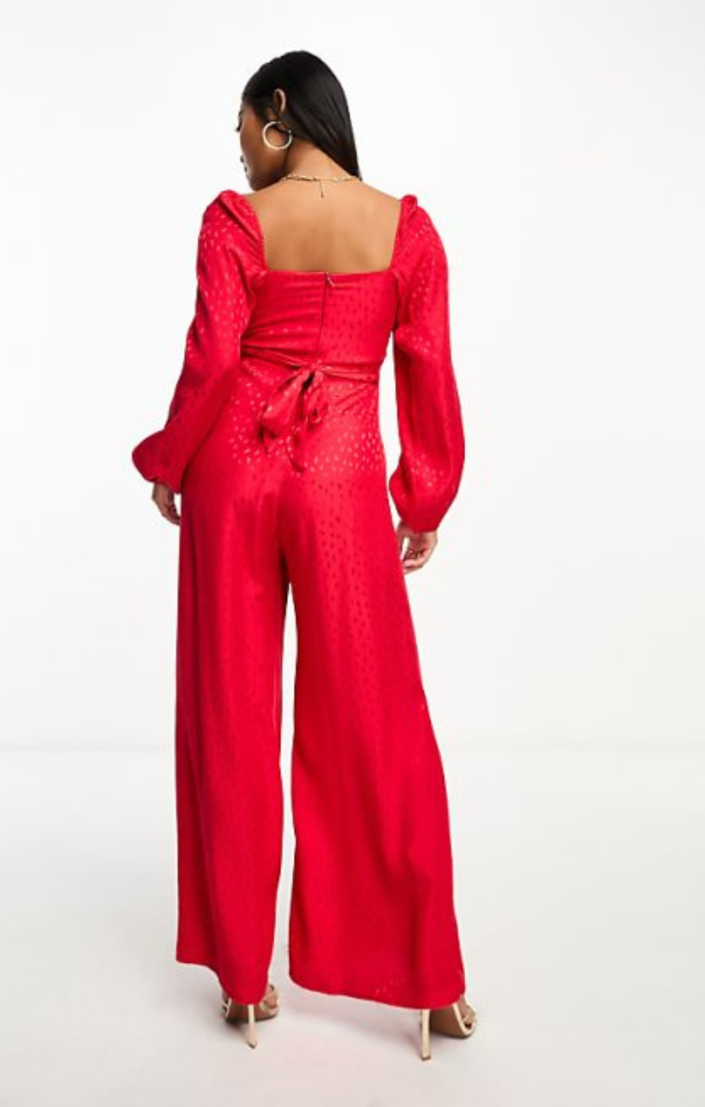 Nobody's Child Petite Lettie Jacquard Jumpsuit In Red – jumpsuits & playsuits by Nobody’s Child Petite, available to rent from Hirestreet