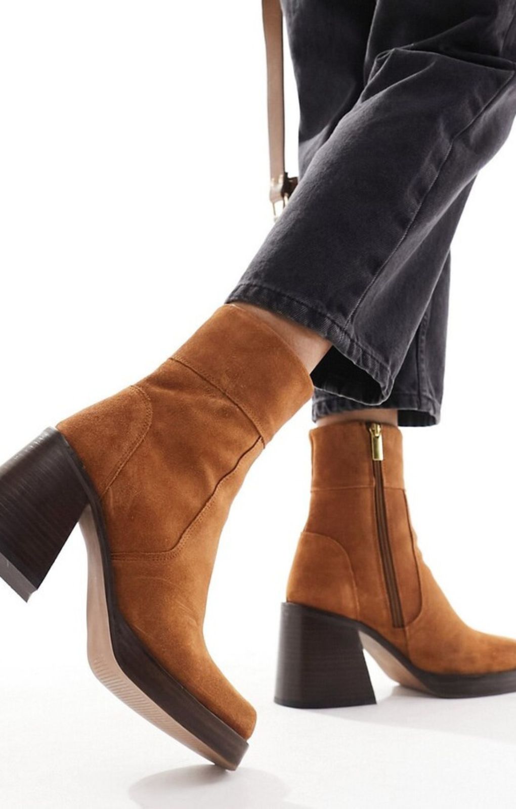 Asos Design Region Suede Mid-Heel Boots In Tan – shoes by ASOS DESIGN, available to rent from Hirestreet
