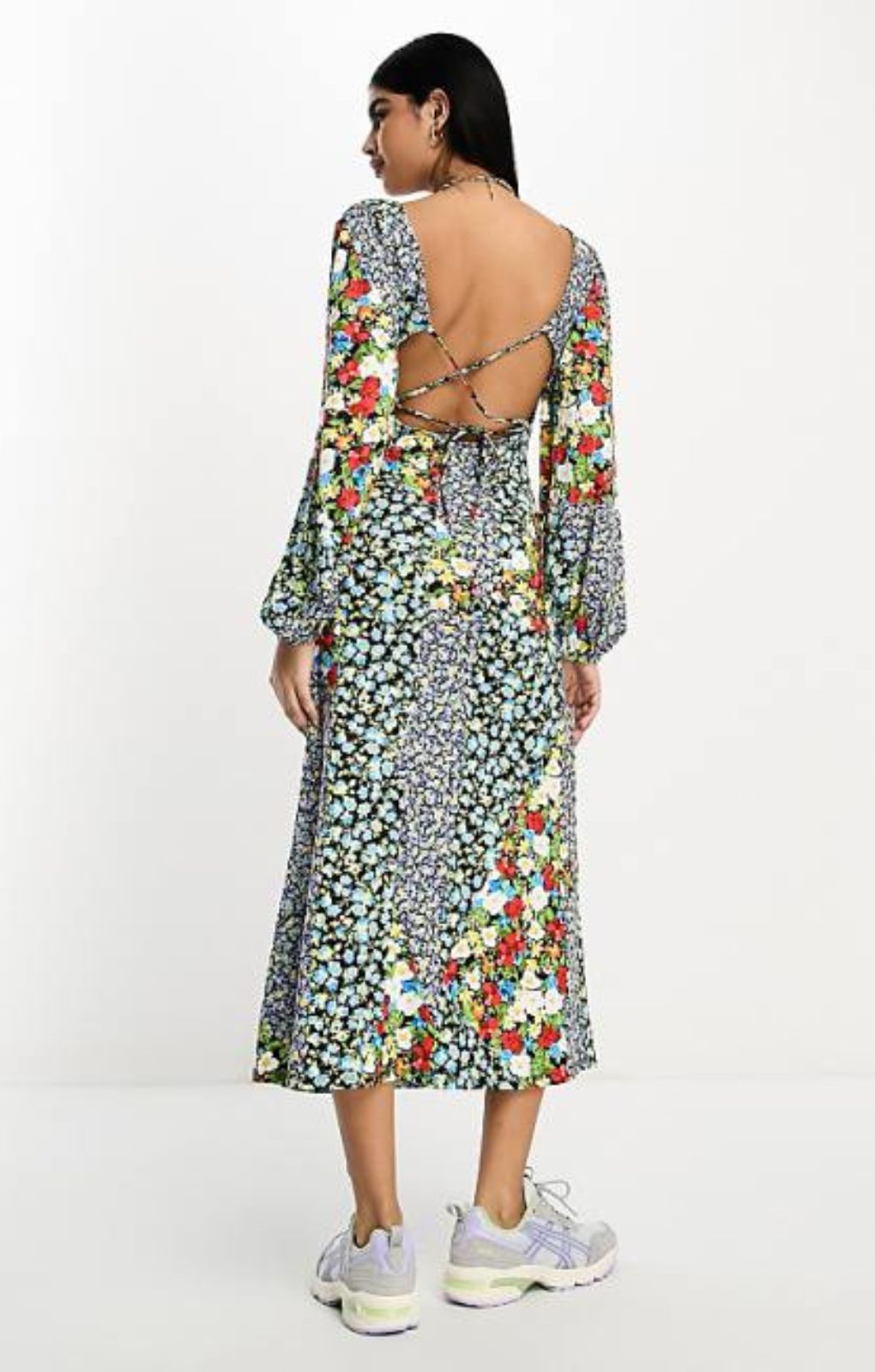 Asos Design Long Sleeve V Neck Midi Dress In Mixed Print – dresses by ASOS DESIGN, available to rent from Hirestreet