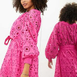 Asos Edition Broderie Wrap Belted Mini Dress In Bright Pink – dresses by ASOS EDITION, available to rent from Hirestreet