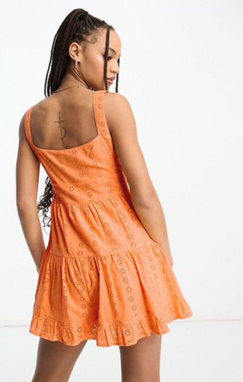 Asos Design Tiered Skater Playsuit In Orange Broderie – jumpsuits & playsuits by ASOS DESIGN, available to rent from Hirestreet