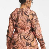 Asos Design Curve Cotton Puff Sleeve Mini Dress With Removable Sleeves In Tan Swirl Print – dresses by ASOS Curve, available to rent from Hirestreet