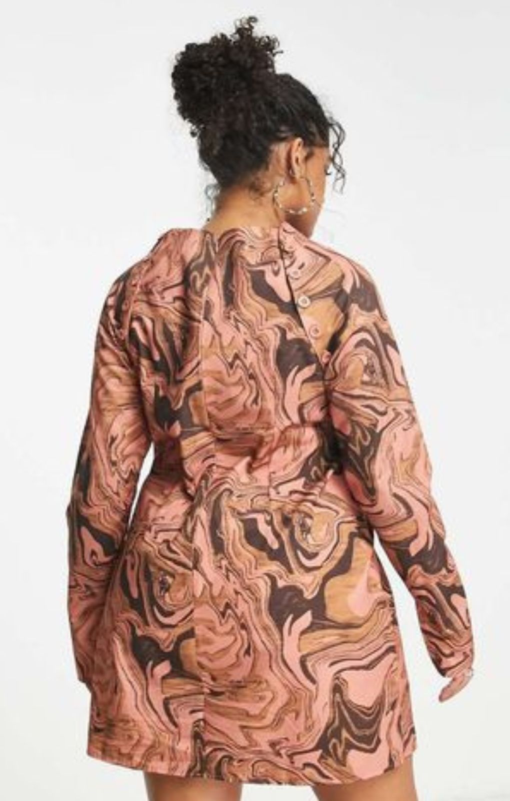 Asos Design Curve Cotton Puff Sleeve Mini Dress With Removable Sleeves In Tan Swirl Print – dresses by ASOS Curve, available to rent from Hirestreet