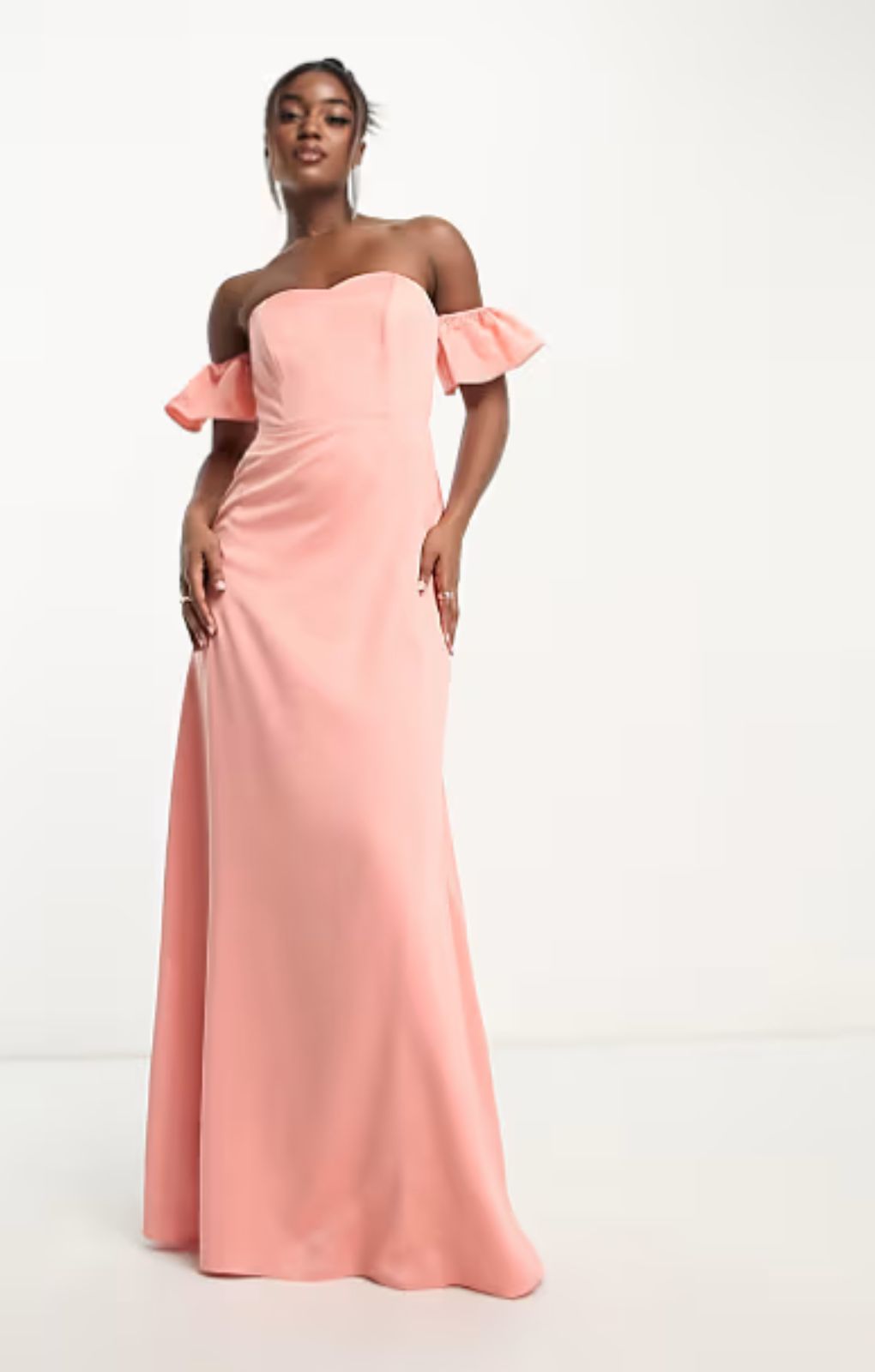 Maya Bridesmaid Bardot Maxi Dress In Terracotta Pink – dresses by Maya, available to rent from Hirestreet