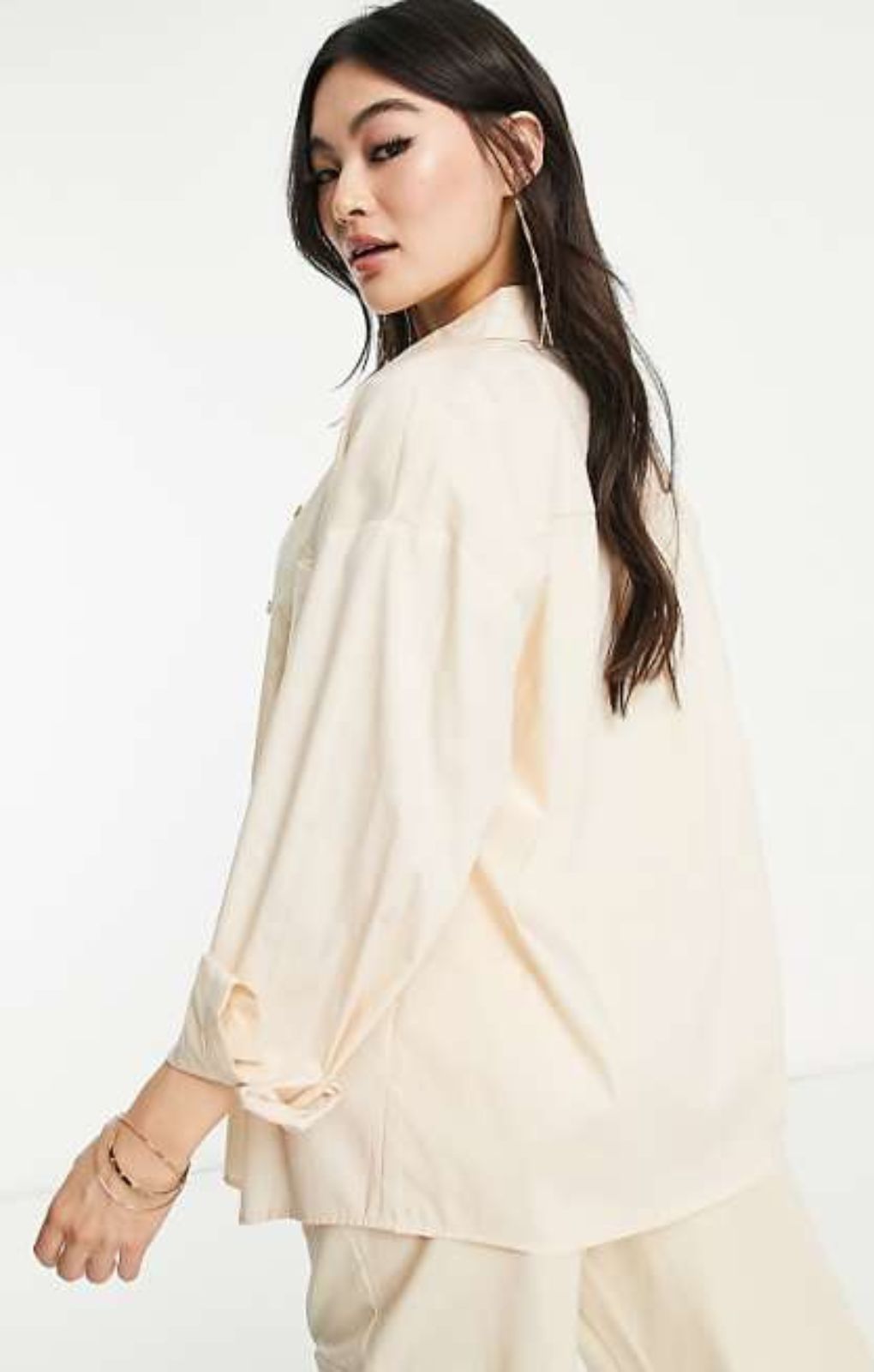 Vero Moda X Joann Van Den Herik Oversized Shirt In Stone – tops by Vero Moda, available to rent from Hirestreet