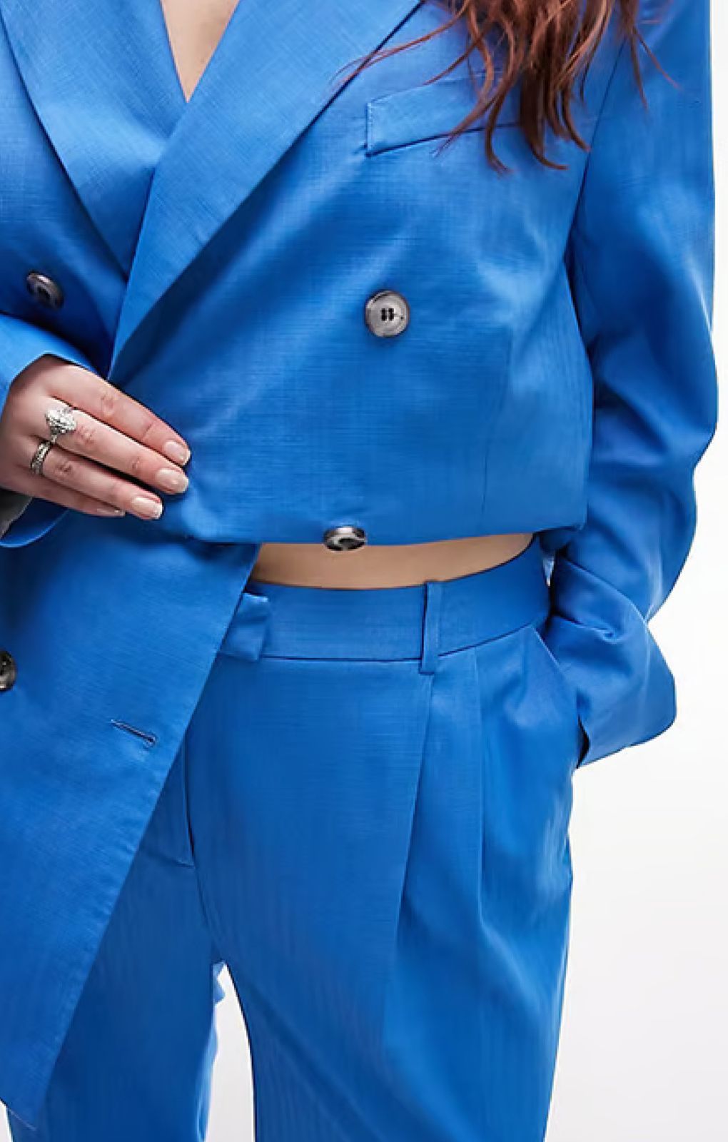 Topshop Curve Mensy Trousers In Blue Tonic – trousers by Topshop, available to rent from Hirestreet