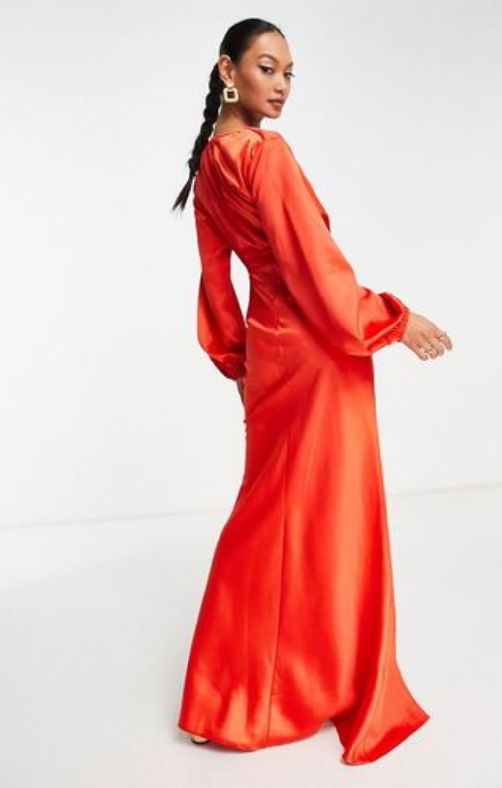 Ei8Th Hour Satin Extreme Plunge Front Maxi Dress With Split Hem Detail In Rust Orange – dresses by EI8TH HOUR, available to rent from Hirestreet