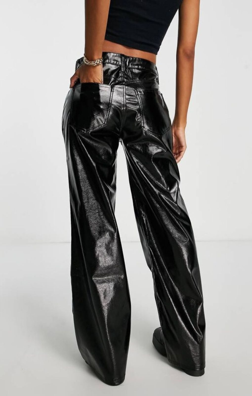 Afrm Ultra Low Rise Faux Leather Wide Leg Trousers In Black – trousers by AFRM, available to rent from Hirestreet