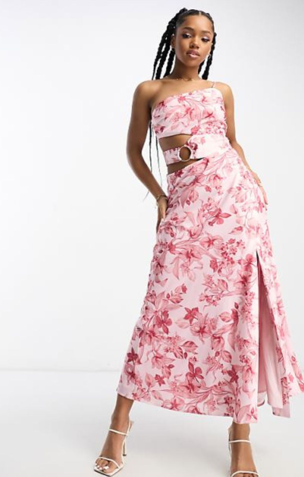 Forever New Cut Out Maxi Dress In Red Floral Satin – dresses by Forever New, available to rent from Hirestreet