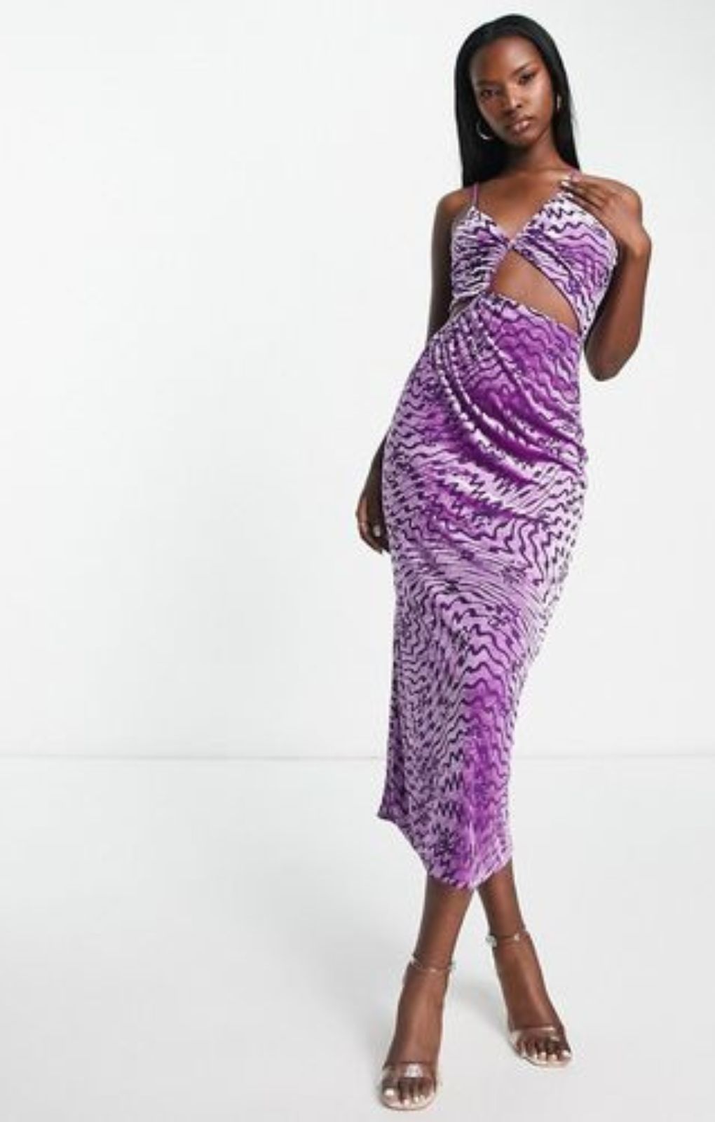 Afrm Demonica Velvet Cut Out Midi Dress In Purple – dresses by AFRM, available to rent from Hirestreet