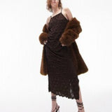 Topshop Textured Popcorn Strappy Jersey Midi Dress In Chocolate – dresses by Topshop, available to rent from Hirestreet