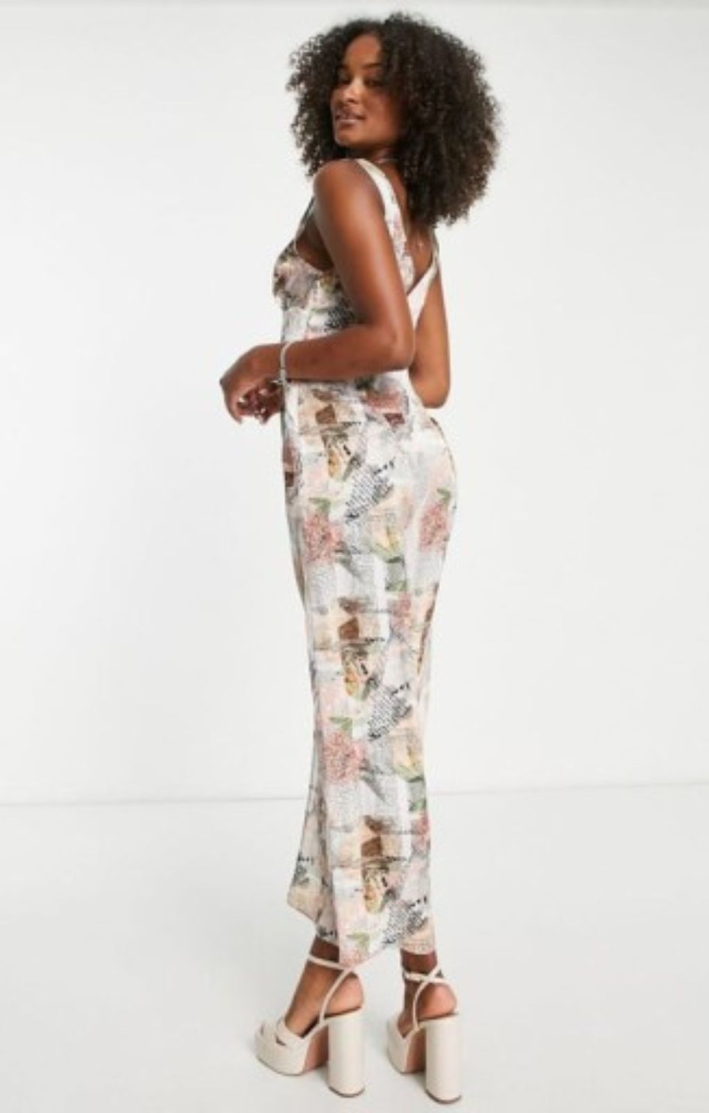Asos Design Tall Button Front Satin Midi Dress In Newspaper Print – dresses by ASOS Tall, available to rent from Hirestreet