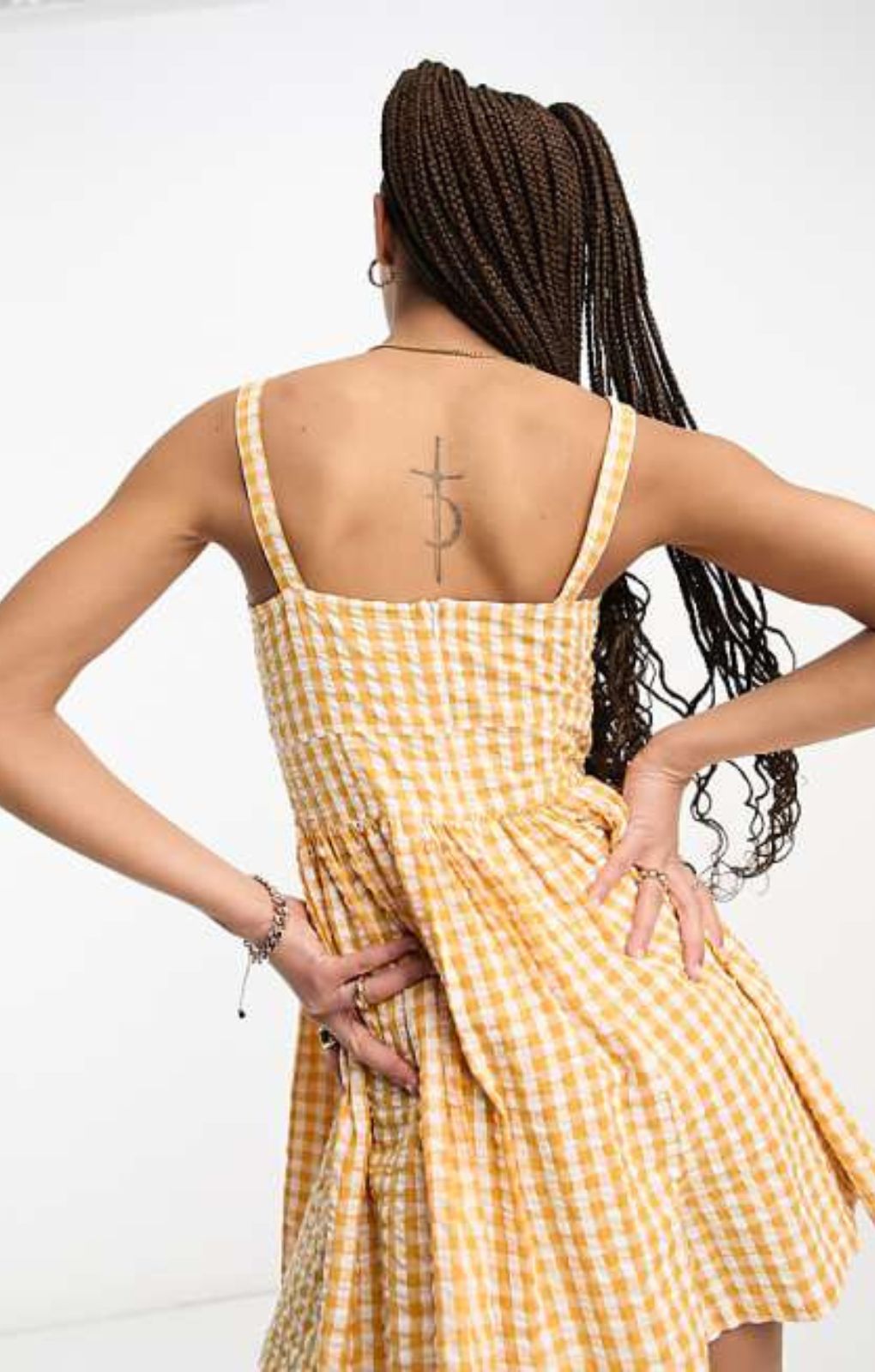 Asos Design Flippy Skater Playsuit In Mustard Gingham – jumpsuits & playsuits by ASOS DESIGN, available to rent from Hirestreet