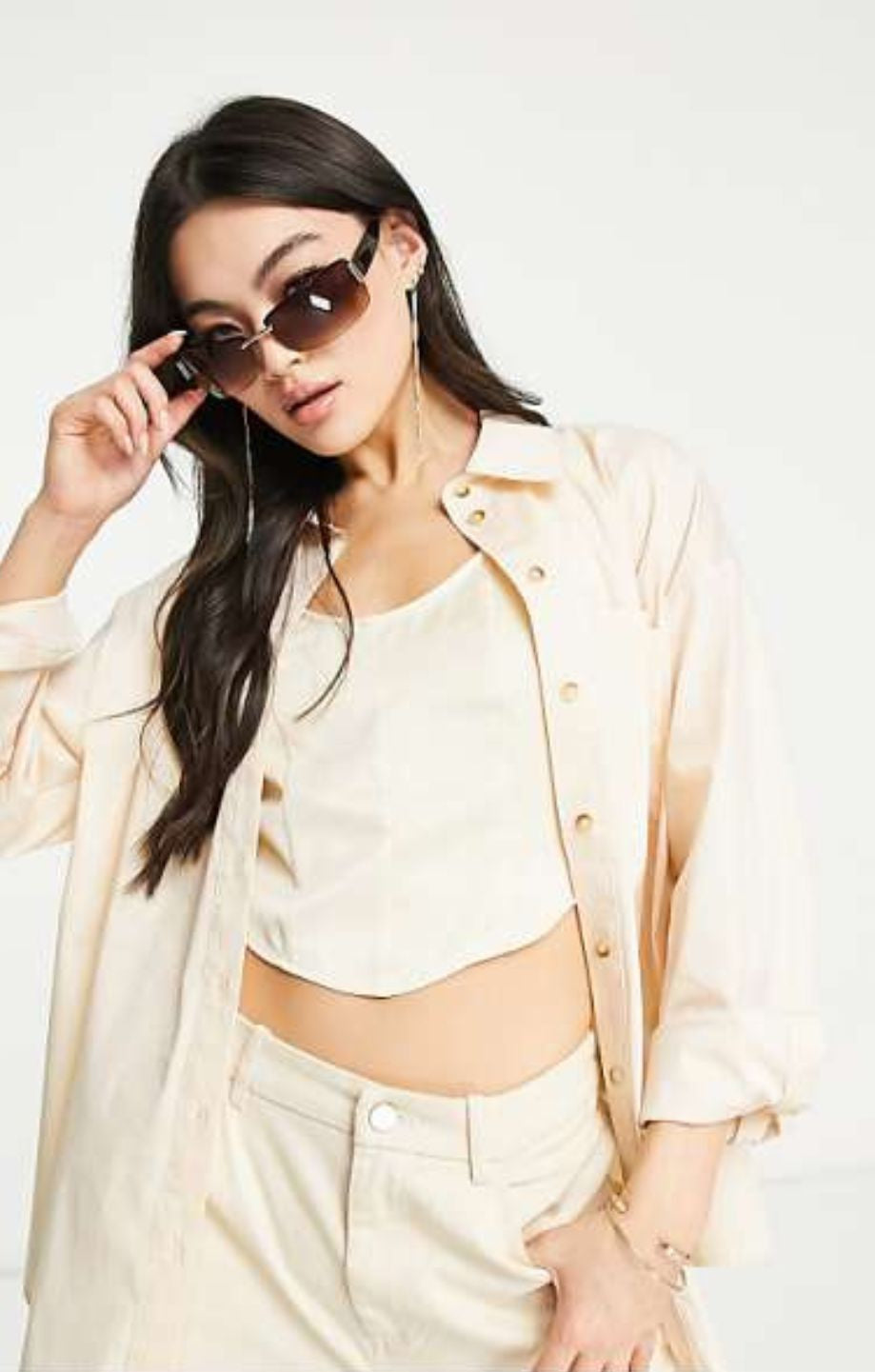 Vero Moda X Joann Van Den Herik Oversized Shirt In Stone – tops by Vero Moda, available to rent from Hirestreet