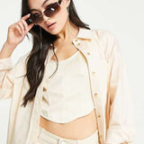 Vero Moda X Joann Van Den Herik Oversized Shirt In Stone – tops by Vero Moda, available to rent from Hirestreet