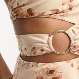 Forever New Petite Cut Out Maxi Dress In Brown Floral Satin – dresses by Forever New Petite, available to rent from Hirestreet