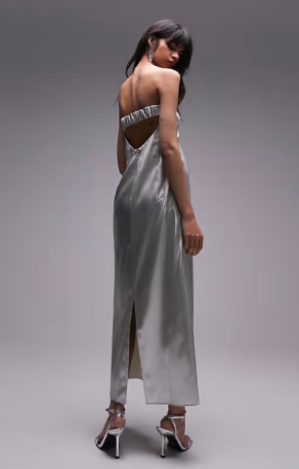 Topshop Bandeau Metallic Midi Dress In Silver – dresses by Topshop, available to rent from Hirestreet