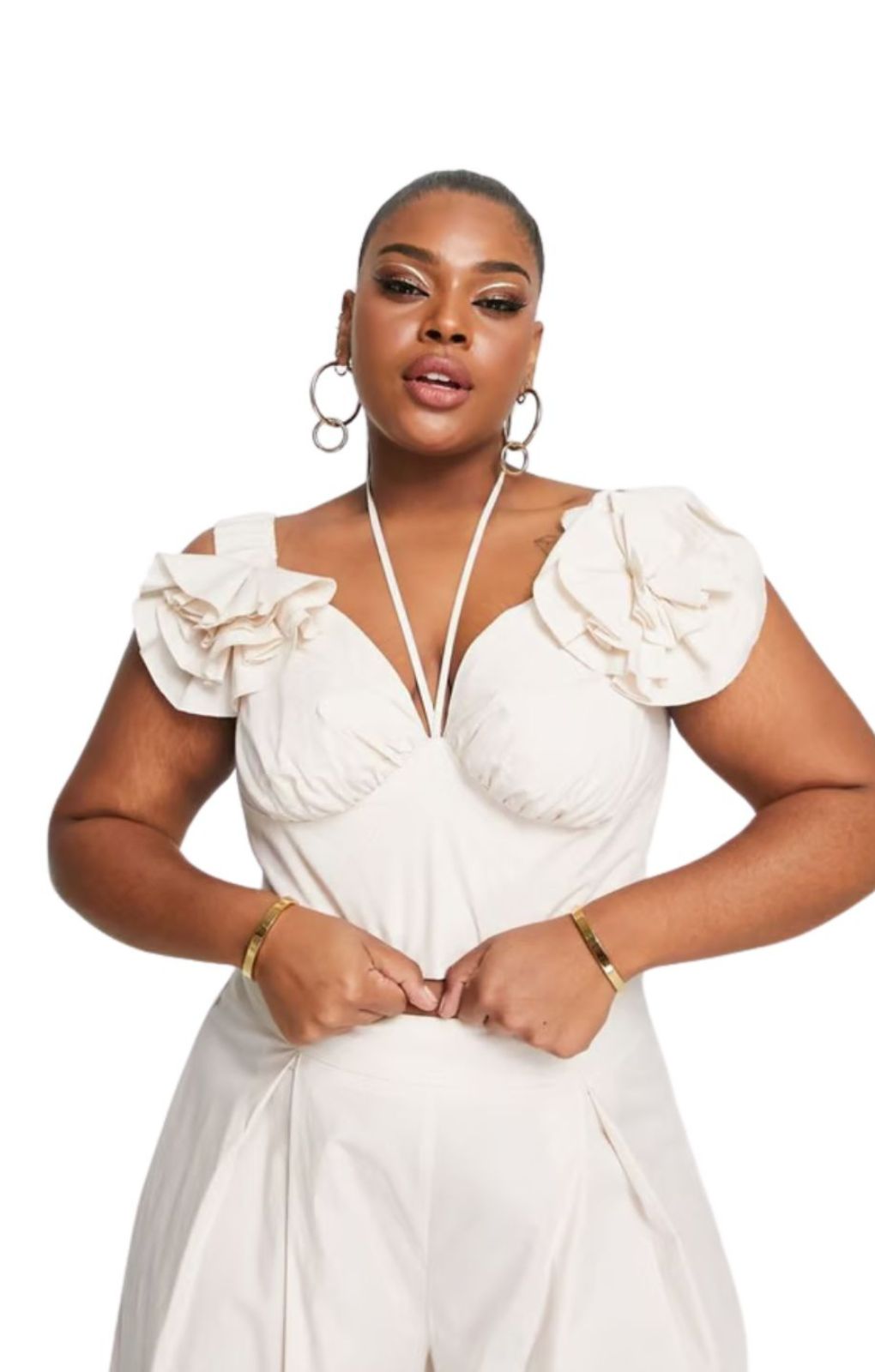 Asos Luxe Curve Halter Neck Corsage Sleeve Crop Top In Beige – tops by ASOS Luxe, available to rent from Hirestreet