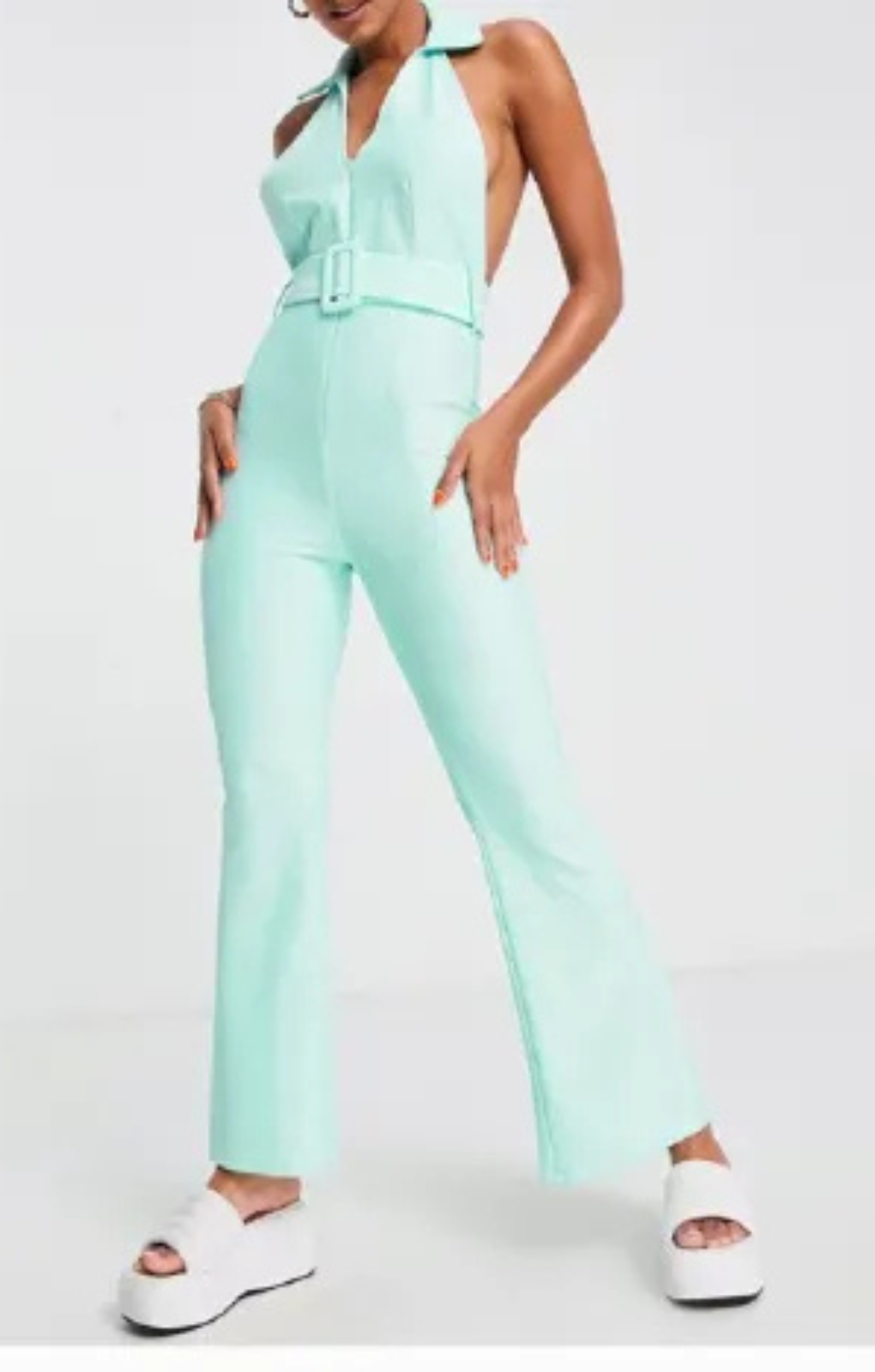Asos Design Rib Zip Front Collared Jumpsuit With Belt In Baby Blue – jumpsuits & playsuits by ASOS DESIGN, available to rent from Hirestreet