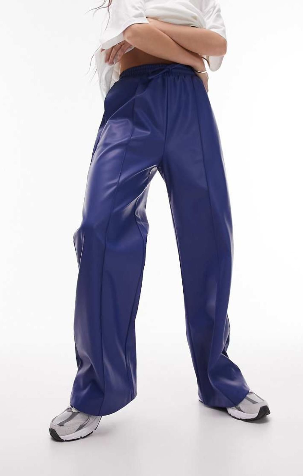 Topshop Faux Leather Jogger Style Straight Leg Trouser In Cobolt – trousers by Topshop, available to rent from Hirestreet