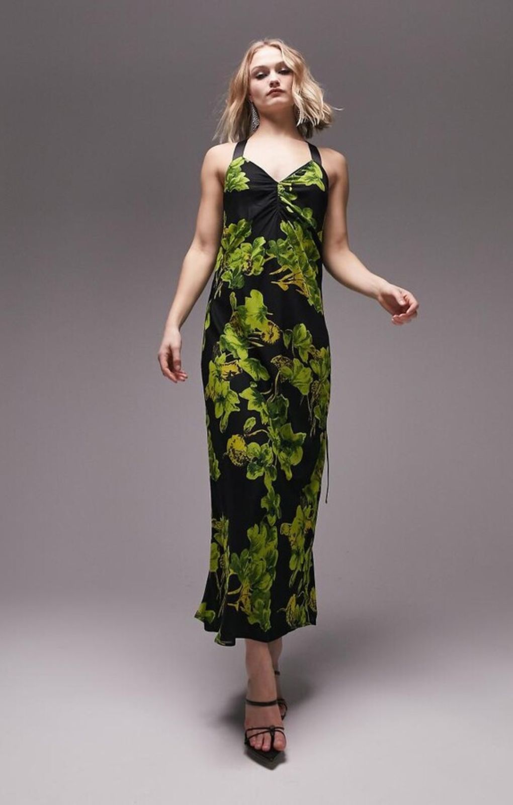 topshop green floral midi dress Topshop cami slip midi dress in green floral print