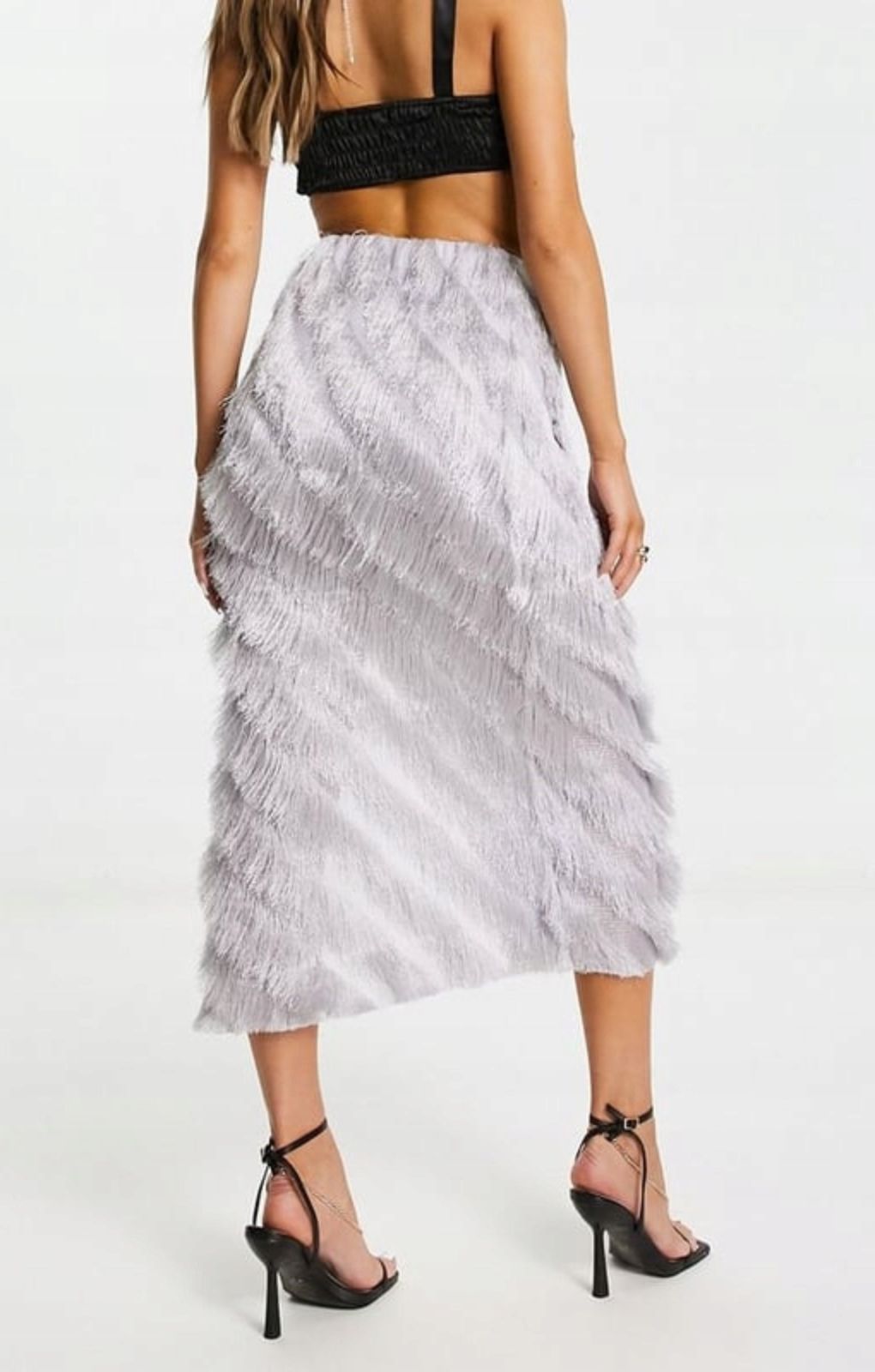 Asos Design Fringe Midi Skirt In Silver – skirts by ASOS DESIGN, available to rent from Hirestreet
