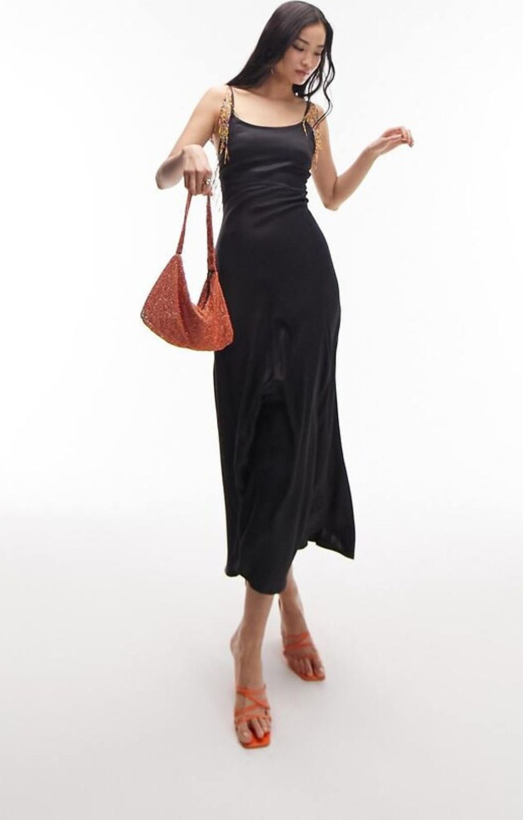 Topshop Maxi Dress With Beaded Fringing Detail In Black – dresses by Topshop, available to rent from Hirestreet