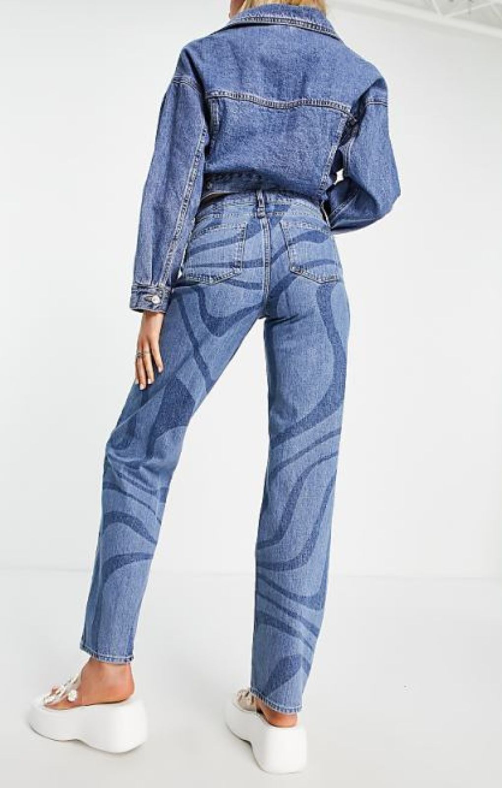 Only Dad Straight Leg Jean In Blue Swirl – jeans by Only, available to rent from Hirestreet