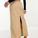 Pieces Exclusive Drawstring Cargo Midi Skirt In Beige – skirts by Pieces, available to rent from Hirestreet