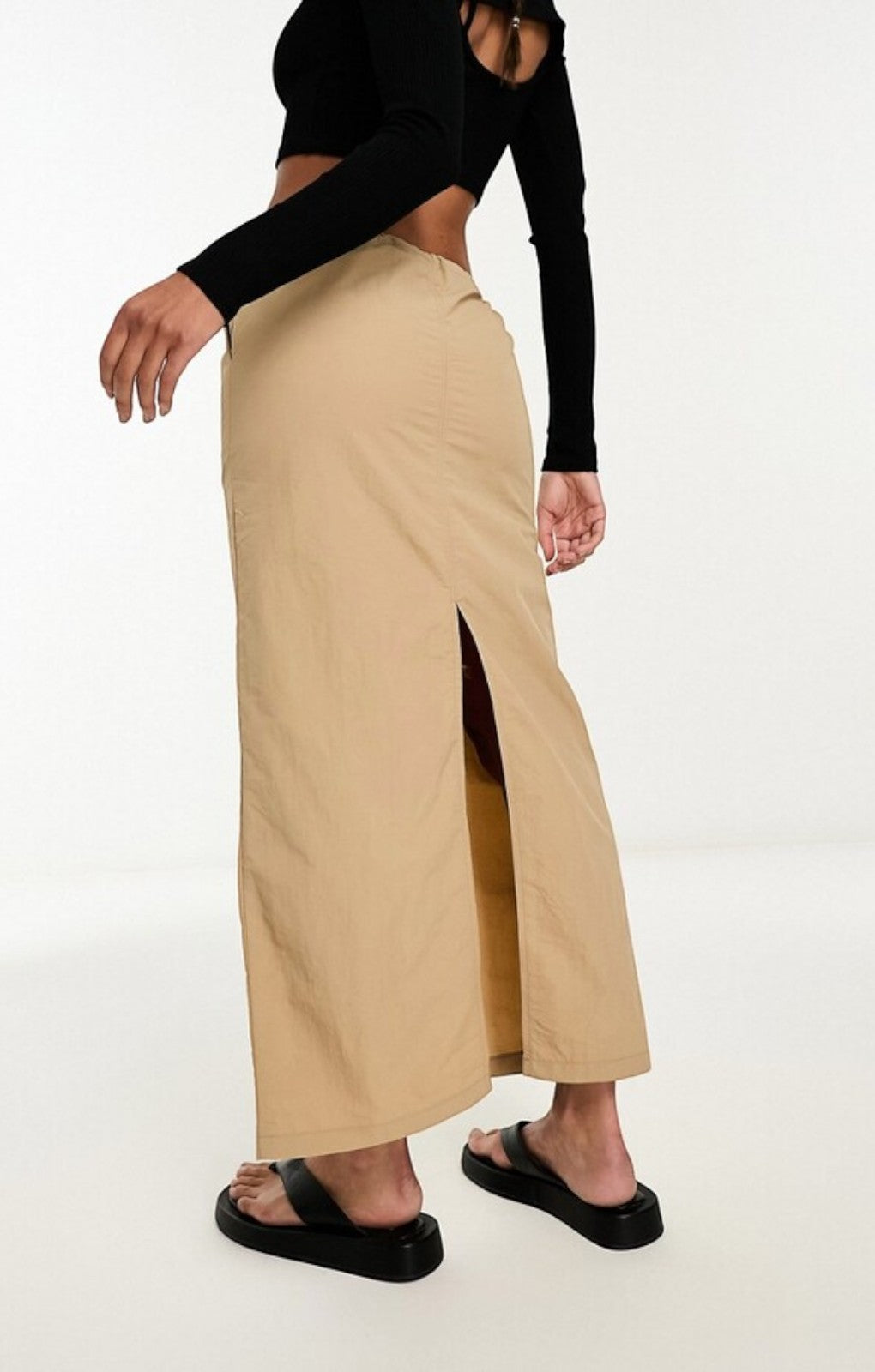 Pieces Exclusive Drawstring Cargo Midi Skirt In Beige – skirts by Pieces, available to rent from Hirestreet