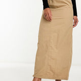 Pieces Exclusive Drawstring Cargo Midi Skirt In Beige – skirts by Pieces, available to rent from Hirestreet