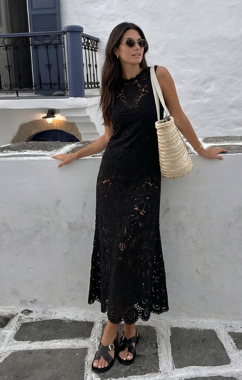 Nobody's Child Black Crochet Olympia Midi Dress by Poppy Delevingne