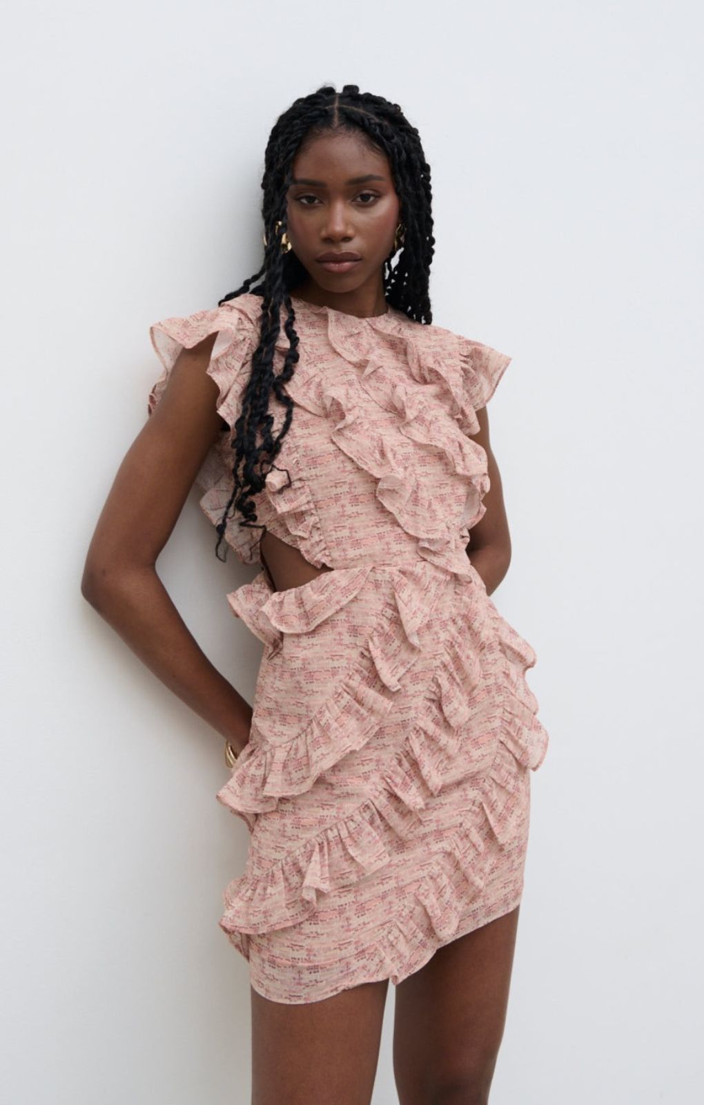 marks mini dress Rent Pretty Lavish Joss Ruffle Abstract Mark Making Print color-black-purple It shines at outdoor Vintage Style Dresses – Size:15W
