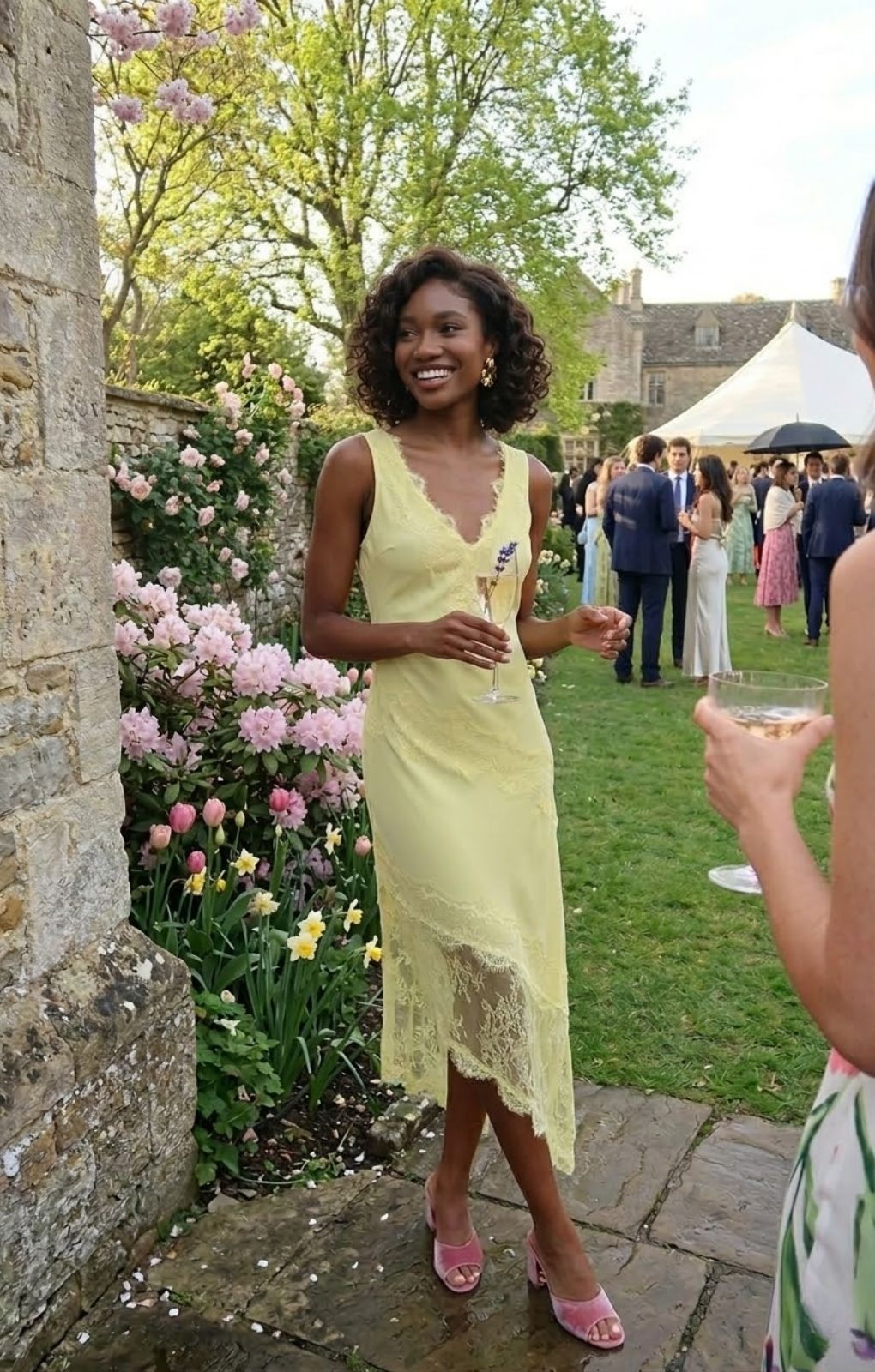 Rent Pretty Lavish Robin Lace Trim Pear Sorbet Yellow Slip Maxi
