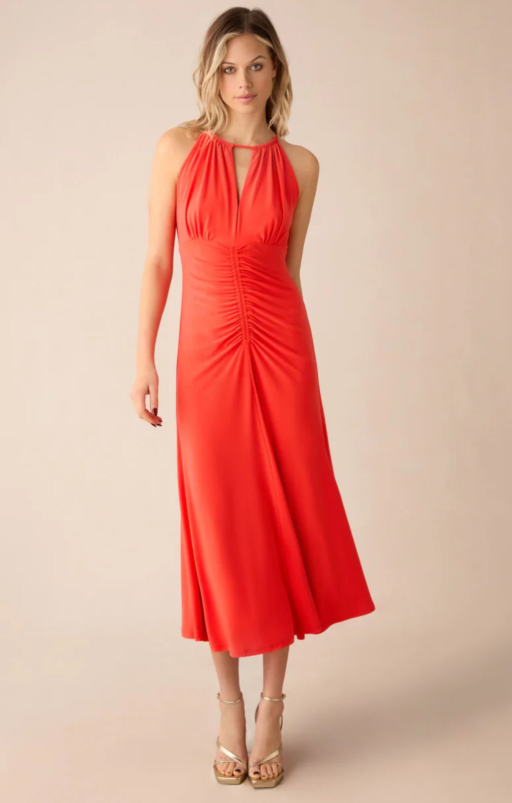Rent Ro&Zo Coral Red Halterneck Midi Dress | Hirestreet Rent Ro&Zo Coral Red Halterneck Midi Dress | Hirestreet