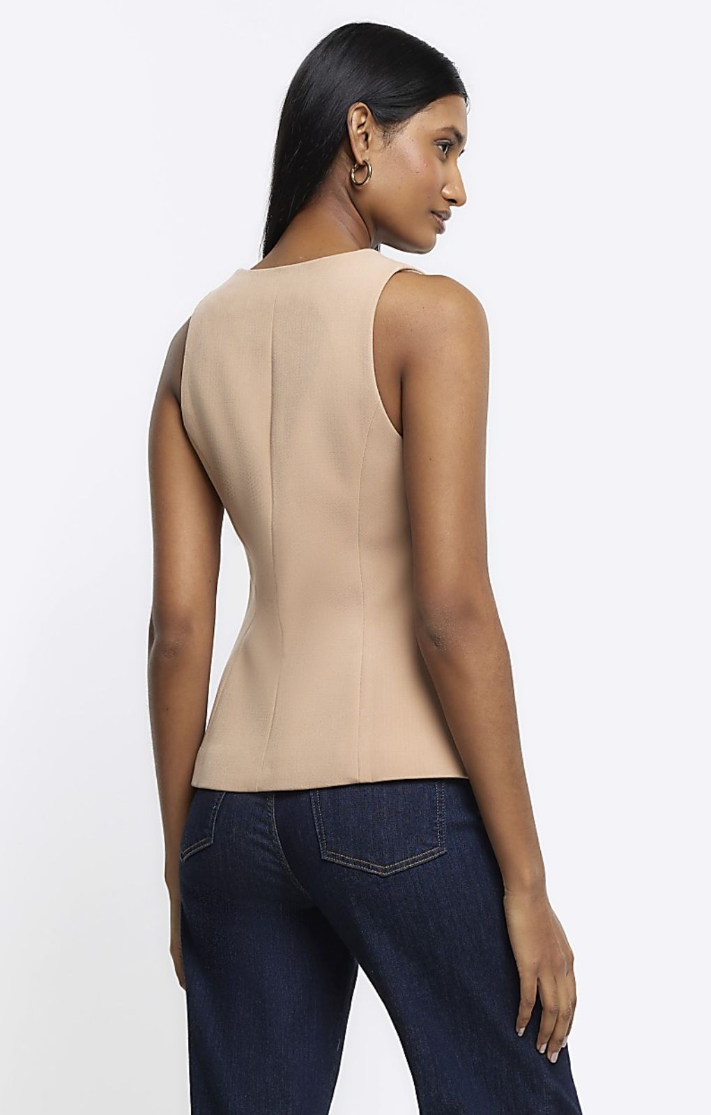 River Island Beige Long Fitted Waistcoat