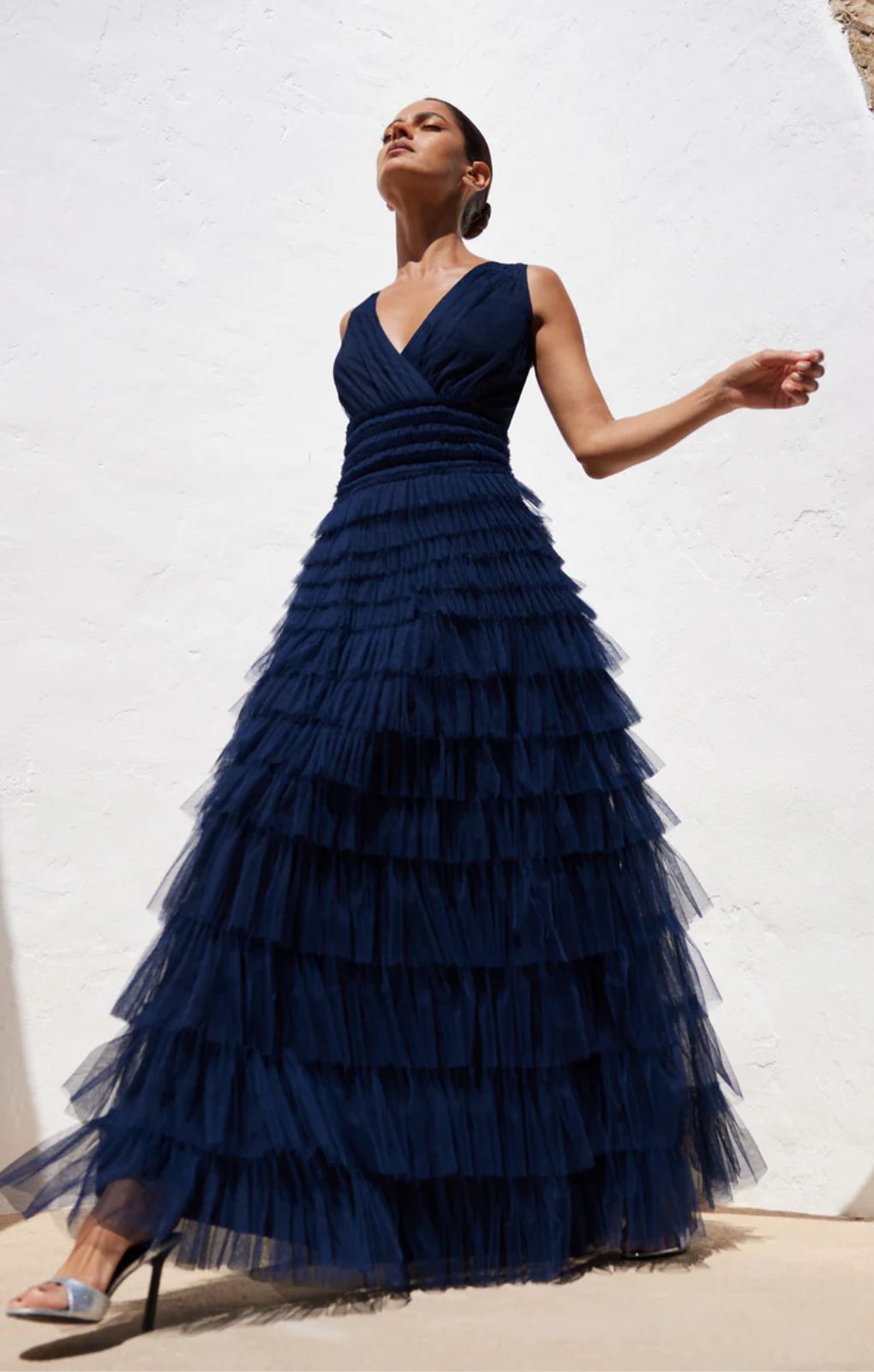 Ro&Zo Anoushka Navy Tulle Tiered Maxi Dress
