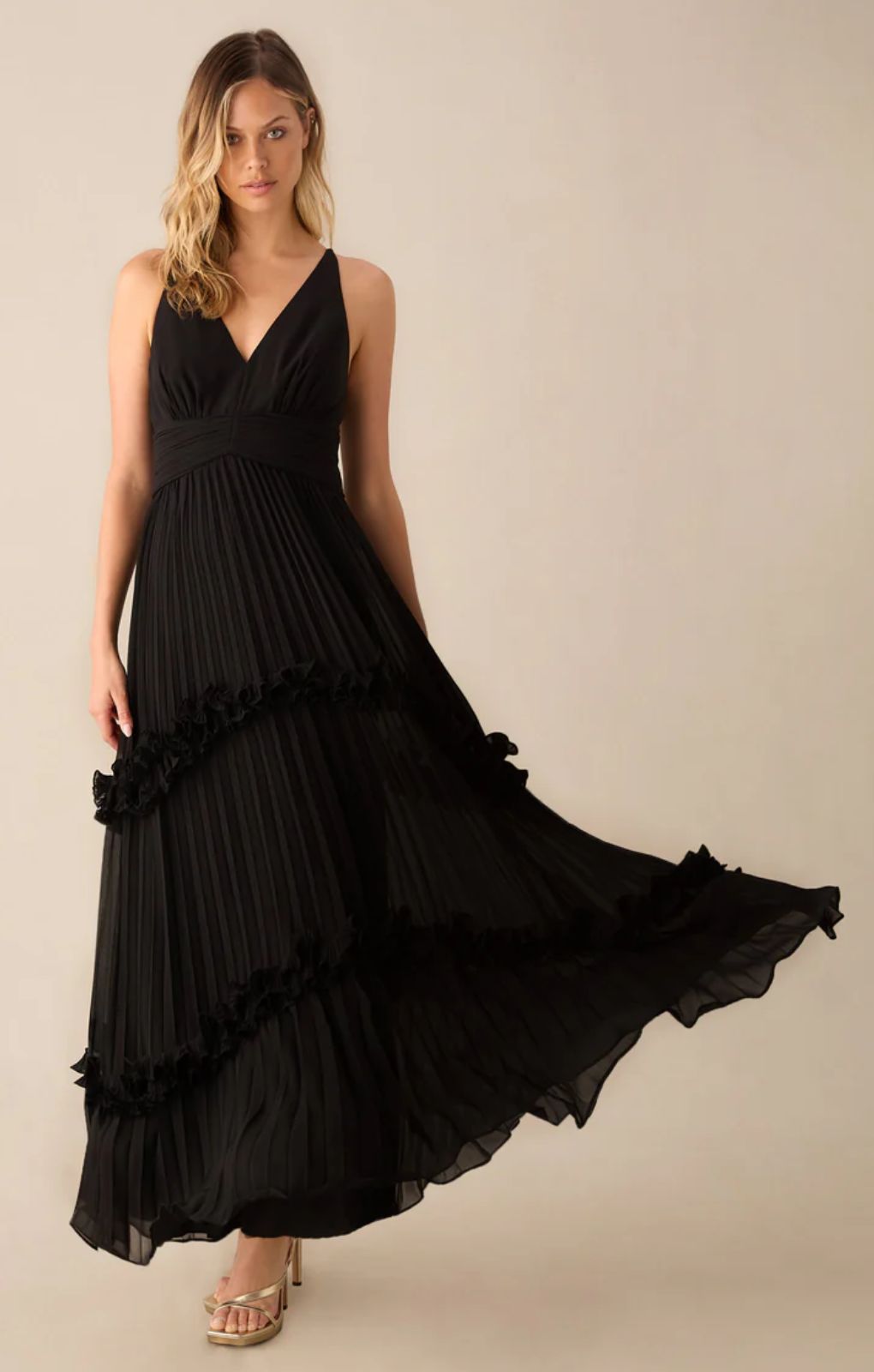 Ro&Zo Sienna Black Pleated Frill Maxi Dress