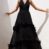 Ro&Zo Sienna Black Pleated Frill Maxi Dress