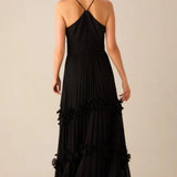 Ro&Zo Sienna Black Pleated Frill Maxi Dress