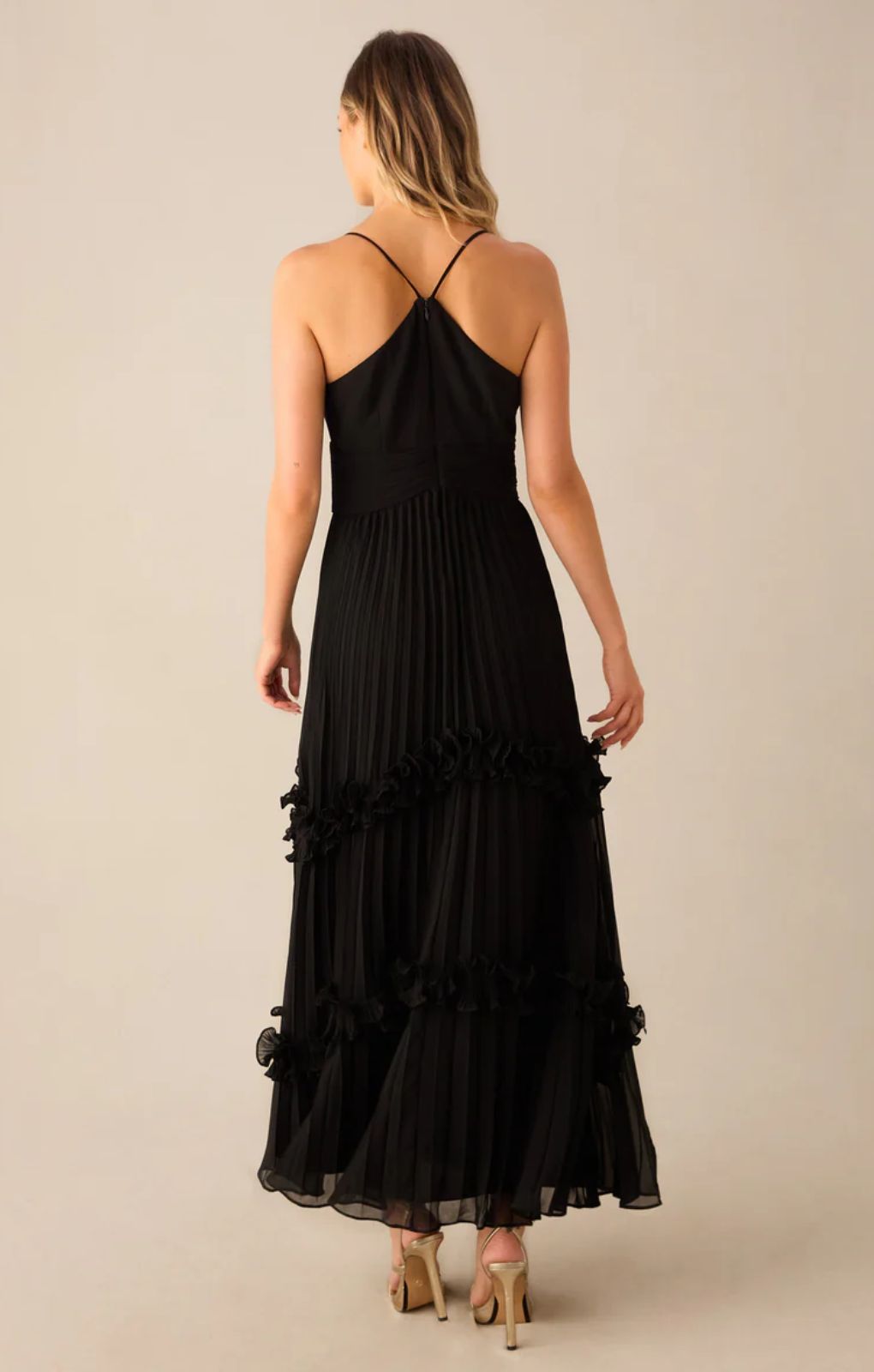 Ro&Zo Sienna Black Pleated Frill Maxi Dress
