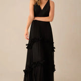 Ro&Zo Sienna Black Pleated Frill Maxi Dress