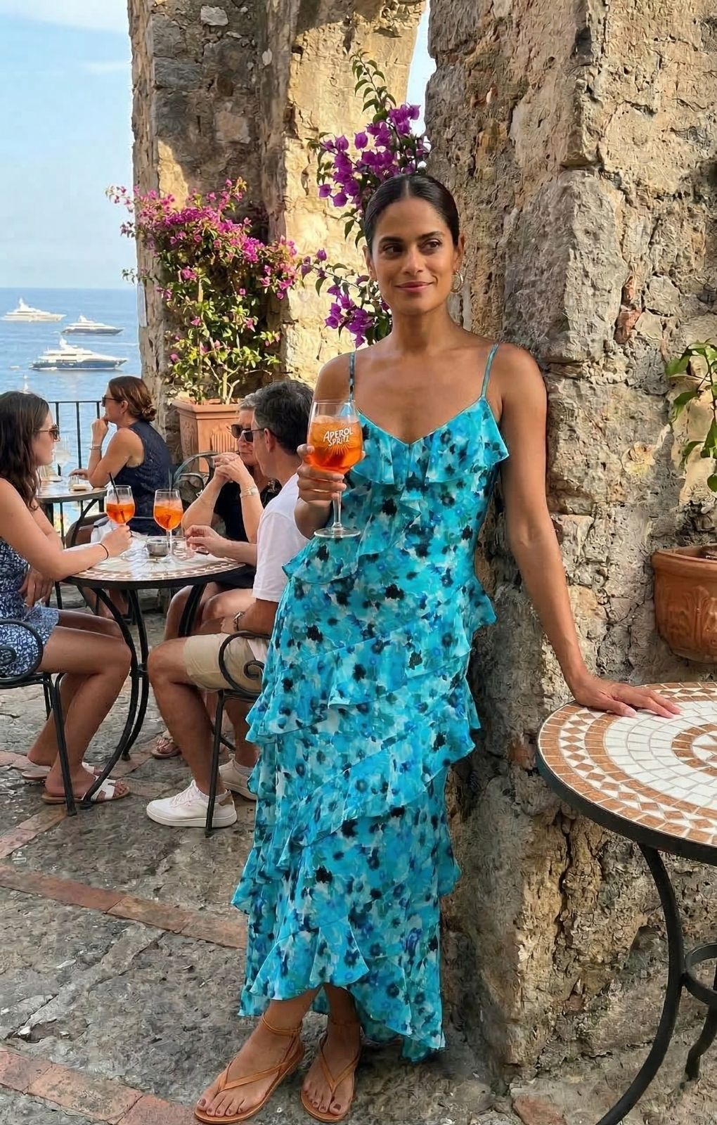 Rent Ro&Zo Kirstee Blue Floral Print Ruffle Cami Maxi Dress