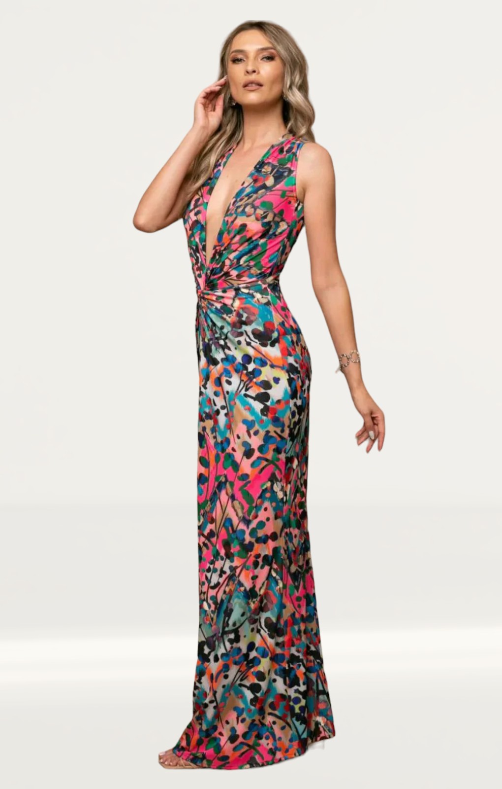 Roserry Mallorca Sleeveless Jersey Maxi Dress In Barcelona Print