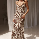 Runaway The Label Aminah Zebra Chocolate Maxi Dress