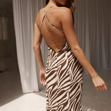 Runaway The Label Aminah Zebra Chocolate Maxi Dress
